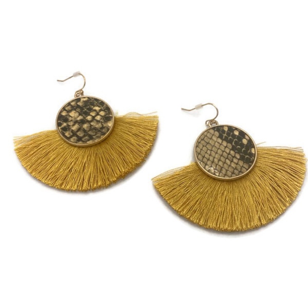New! Yellow Fringe Snakeskin Earrings